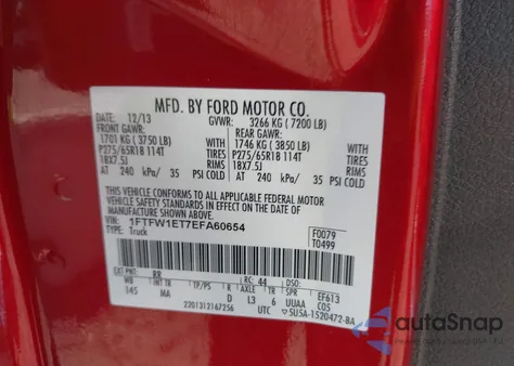 2014 Ford F-150 Xlt from USA, damaged, VIN 1FTFW1ET7EFA60654